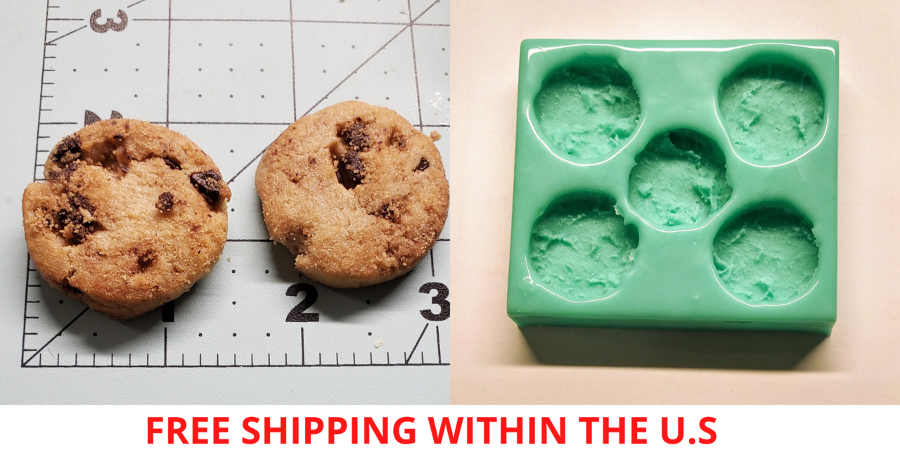 5pc Realistic Mini Chocolate Chip Cookies| Dessert Shape Silicone Mold| Soap| Candle | Mold for Wax| Mold for Resin